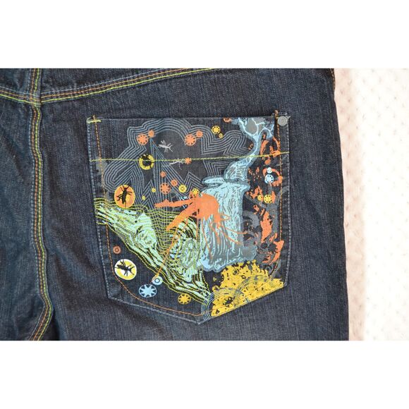 Paco Jeans Men's 38x32 Dark Wash Graphic Print Baggy Y2K Skater Jeans - Picture 13 of 14